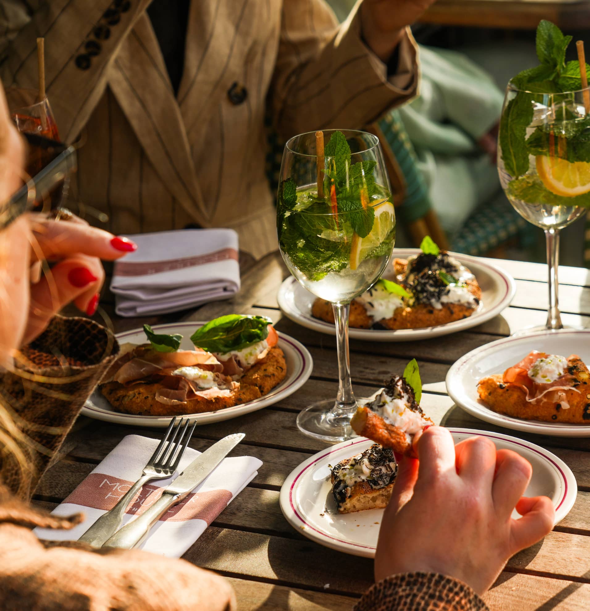 Aperitivo and Pizzetta on the terrace restaurant near Oxford Circus.